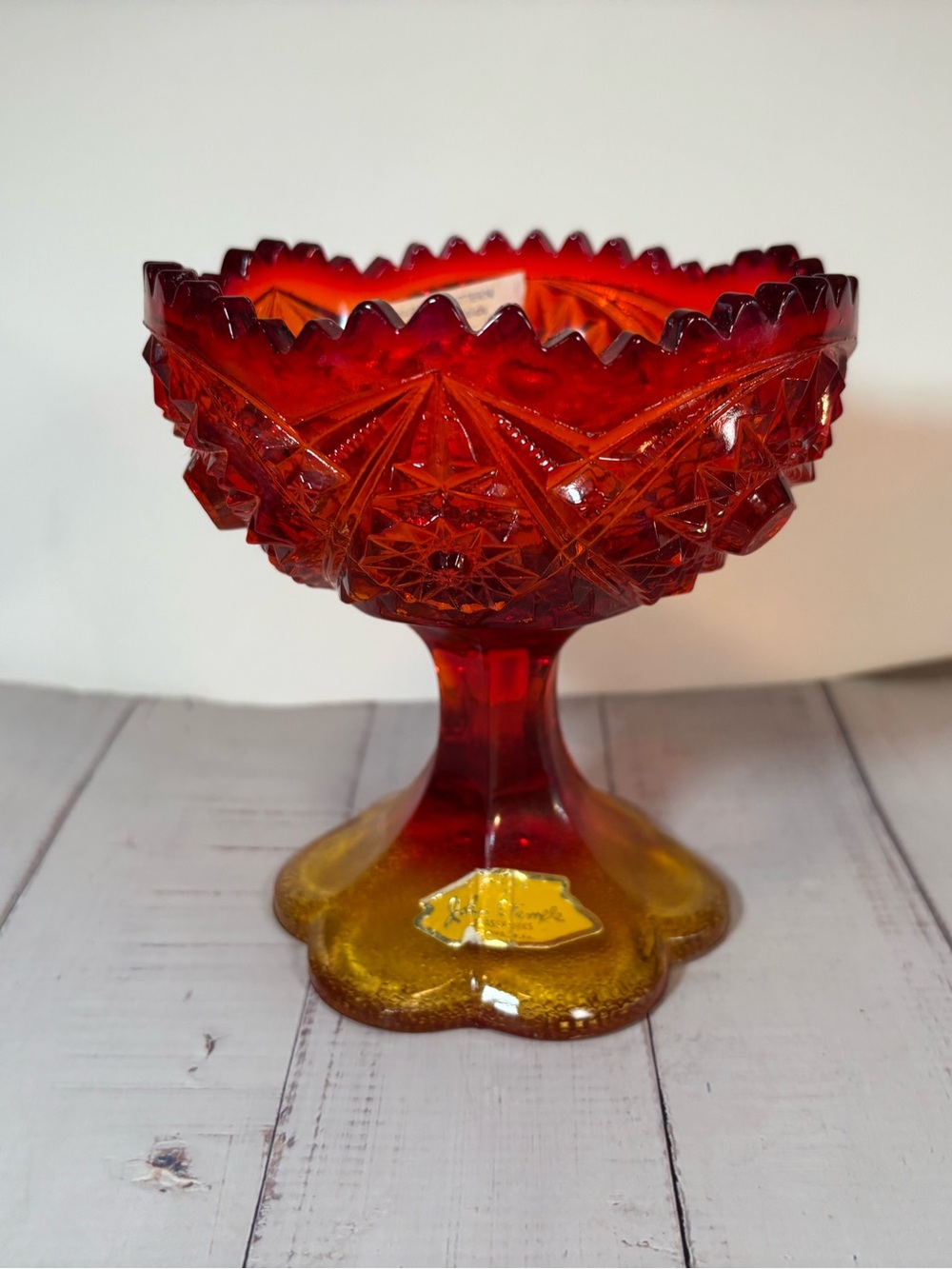 Vintage Kemple Amberina Glass Martec Pattern Pedestal Candy Dish Compote